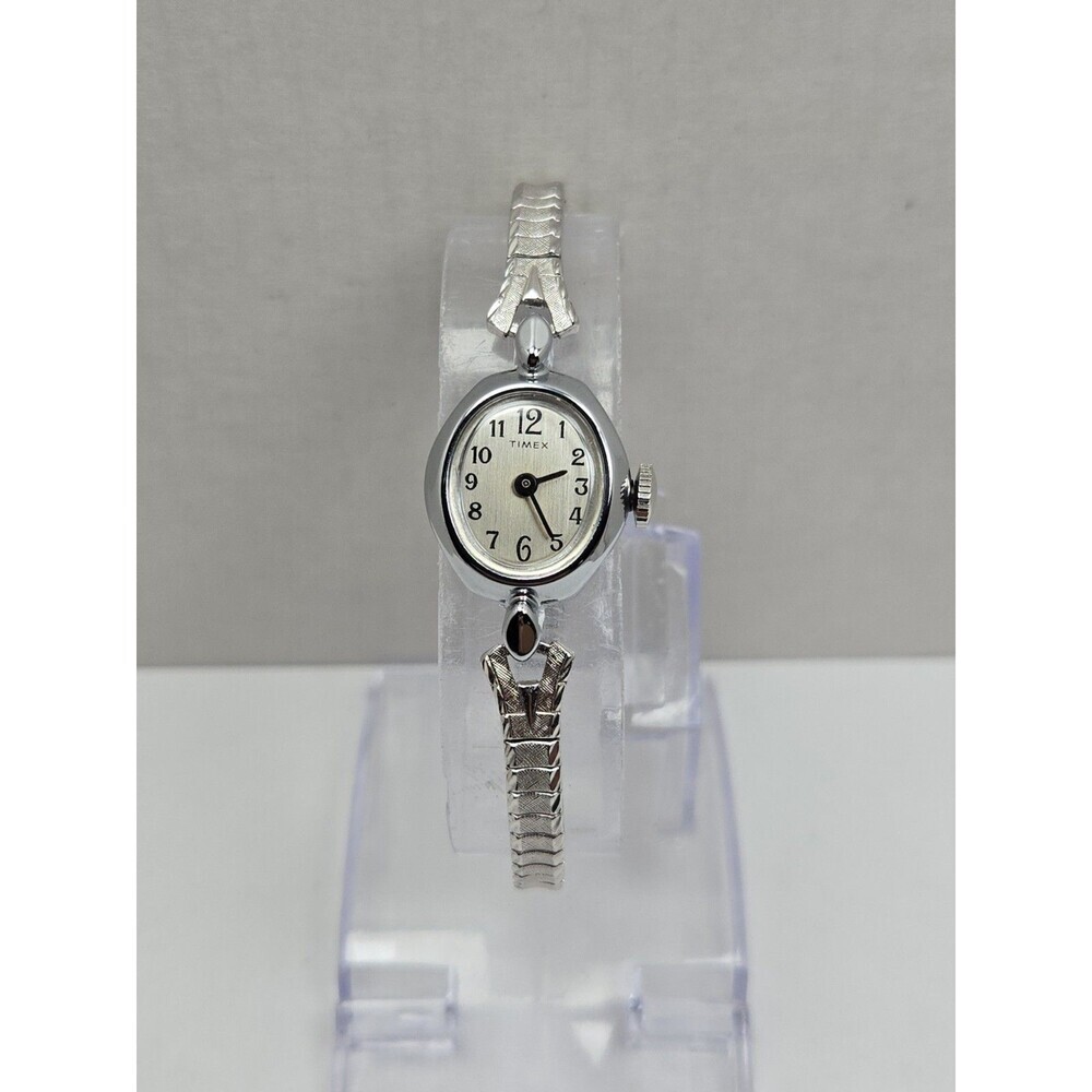 Timex Cavatina 11119 Womens Silver Tone Manual Wind Watch 1980 Stretch Band Runs